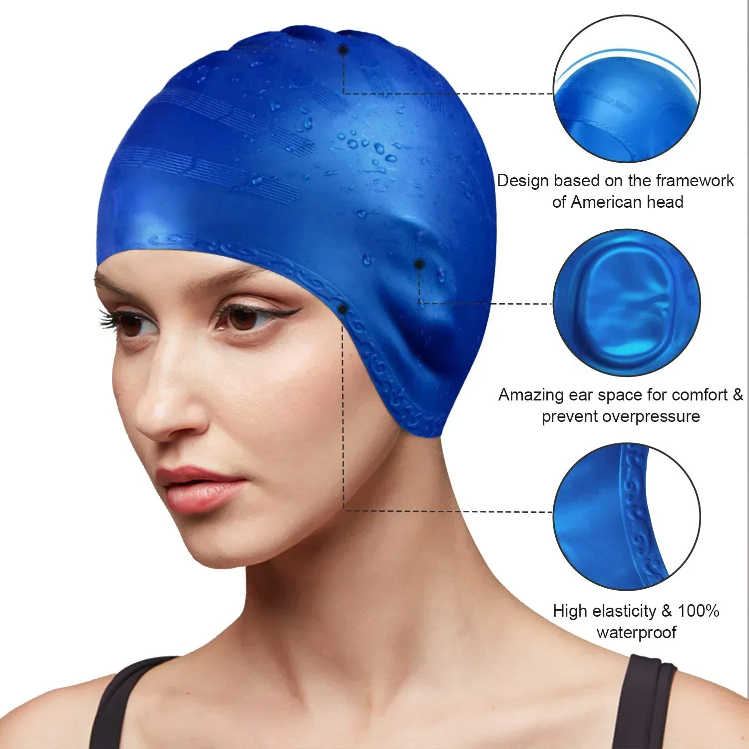 Silicone Swimming Cap Cover Ears for Men Women Waterproof Ear Protection 3D Durable Moisture-proof Swim rubber 3