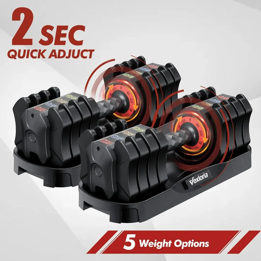 Adjustable Dumbbell Set, 22.5lb 5-in-1 Quick Adjust Dumbbell, Free Weights with Storage Tray for Home Gym, Full Body Workout Equ
