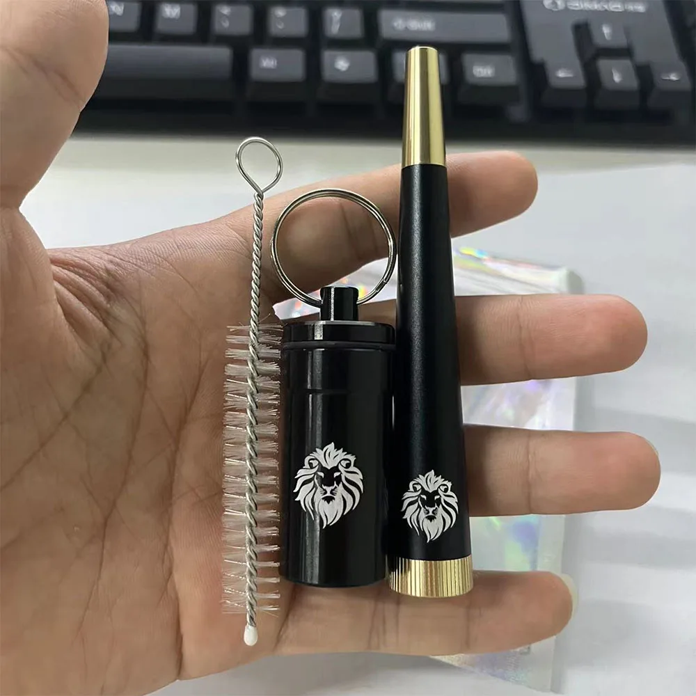 Smoke Kit Herb Pipe Stash Jar Black Customizable Patterns Metal Pill Bottle Portable Smoking Accessories Clean Brush