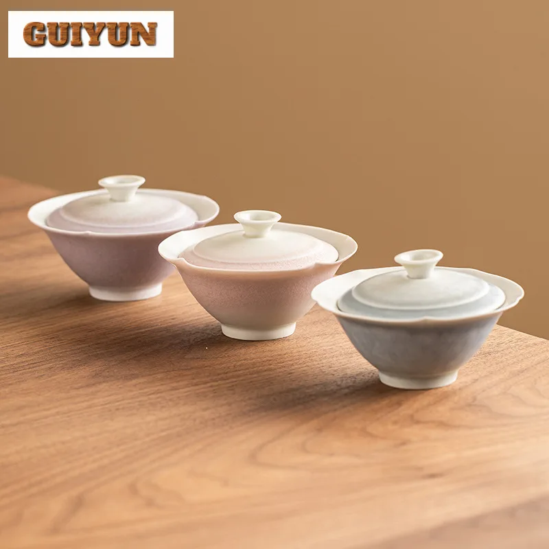 70ml Kiln Fambe Glaze Handmade Cover Bowl Chinese Style High-end Hat Gaiwan Ancient Tea Tureen Tea Maker Items Decoration