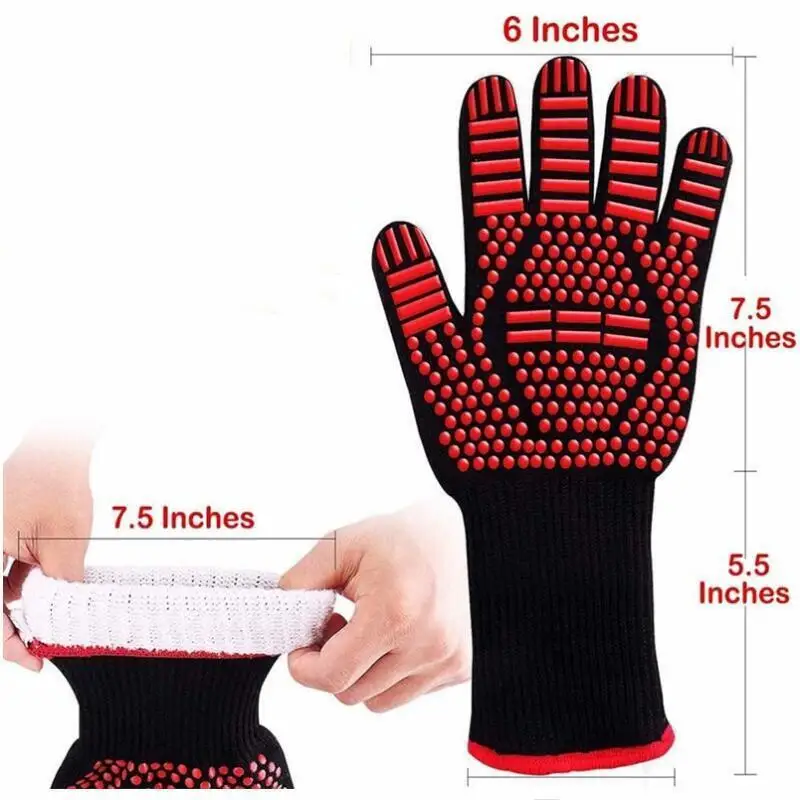 Description Picture 4 of itemBBQ Microwave Oven Gloves High Temperature Resistance Barbecue Mitts 800 Degrees Fireproof Anti Heat Insulation Glove for Baking