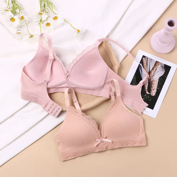 Women Wireless Bra Triangle Cup Lace Underwear Push Up Breathable Brassiere Gathered Sexy Bralette Solid Comfortable Lingerie
