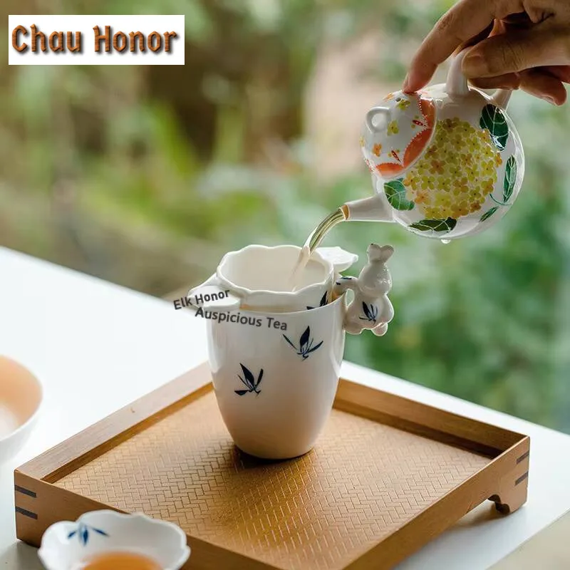Pure Hand-painted Butterfly Orchid Ceramic Tea Infuser Creative Rabbit Loose Tea Leaf Spice Tea Filter Holder TeaSet Accessories