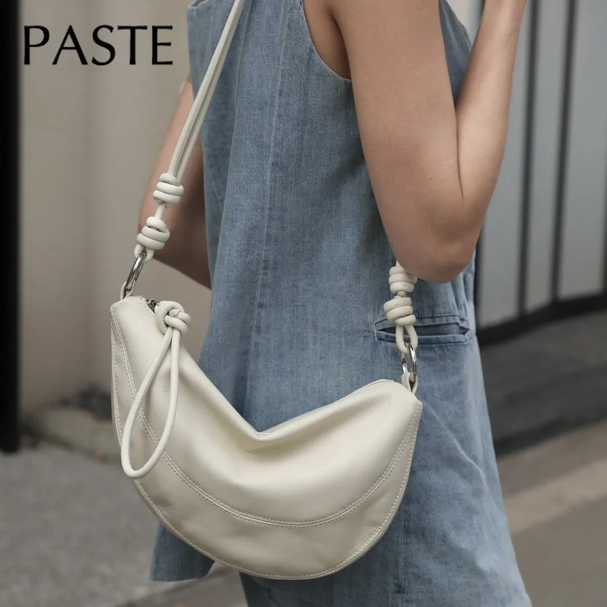 Niche Style Half-moon Shape Flap Saddle Bag Small First Layer Cow - Main Image