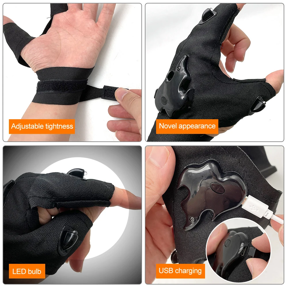 Gants LED rechargeables par USB, lampe de poche mains libres, sangle  magique, étanche, extérieur, sauvetage, réparation, éclairage de nuit -  AliExpress