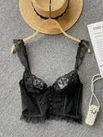 ssTss French Elegant See Through Mesh Lace Tank Top for Women Summer Sexy Black White V Neck Strap Slim Fit Vest Bras Tops - Image 2