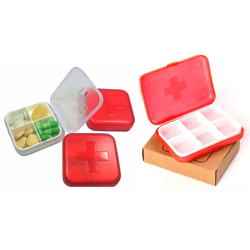 1pcs Portable 4 Grids or 6 Grids Pill Box Drug Tablet Medicine Storage Holder Splitter Case Storage Organizer Container Case