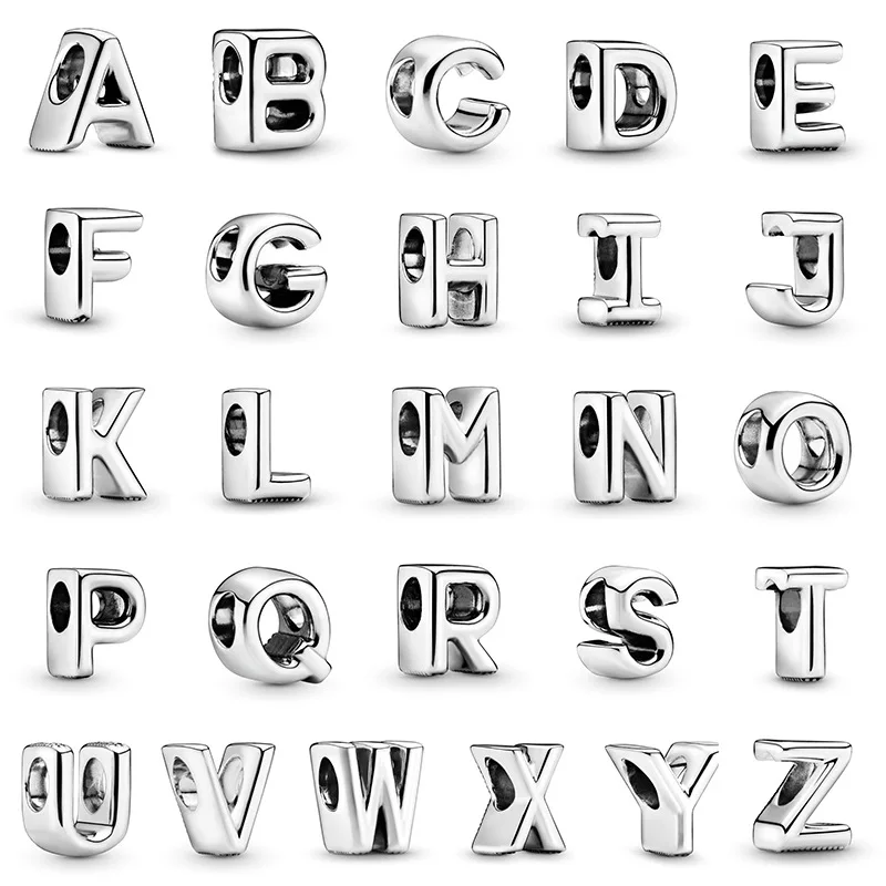 

925 Sterling Silver Fashion 26 English letter beads suitable for the original women's bracelet necklace DIY jewelry