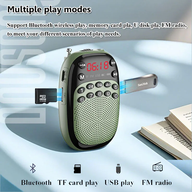 Mini FM Radio LED Display Best Reception Radios Receiver Hifi Sound Bluetooth Speaker Recorder TF Card U Disk MP3 Music Player