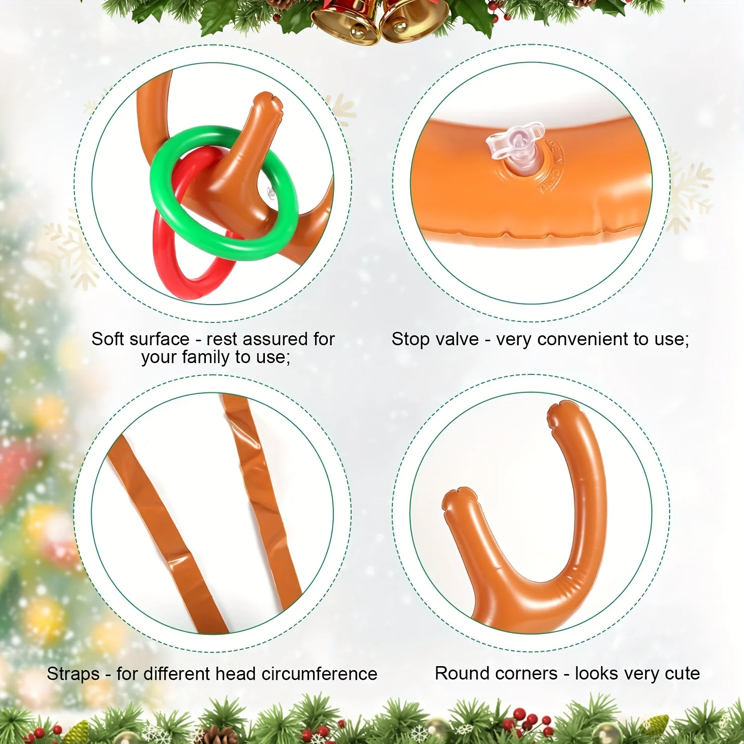 Inflatable Reindeer Antler Ring Toss Game for Christmas Kids Adults Family Party Favors Outdoor Indoor Ring Toss Xmas Games Toys 4