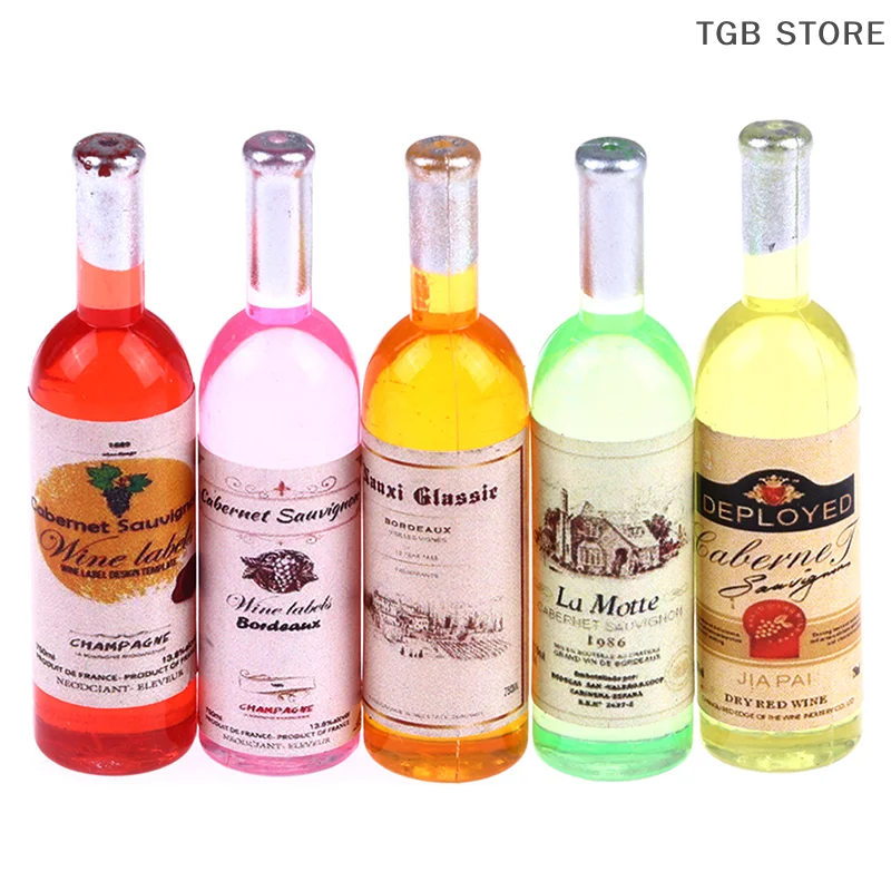 5PCS 1:12 Dollhouse Miniture Simulation Wine Bottle Kitchen Living Room Decoration Accessories