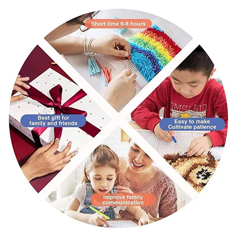 Latch Hook Rug Kits DIY Crochet Yarn Rugs Hooking Craft Kit With Color Preprinted Pattern Design For Adults Kids (Cat)