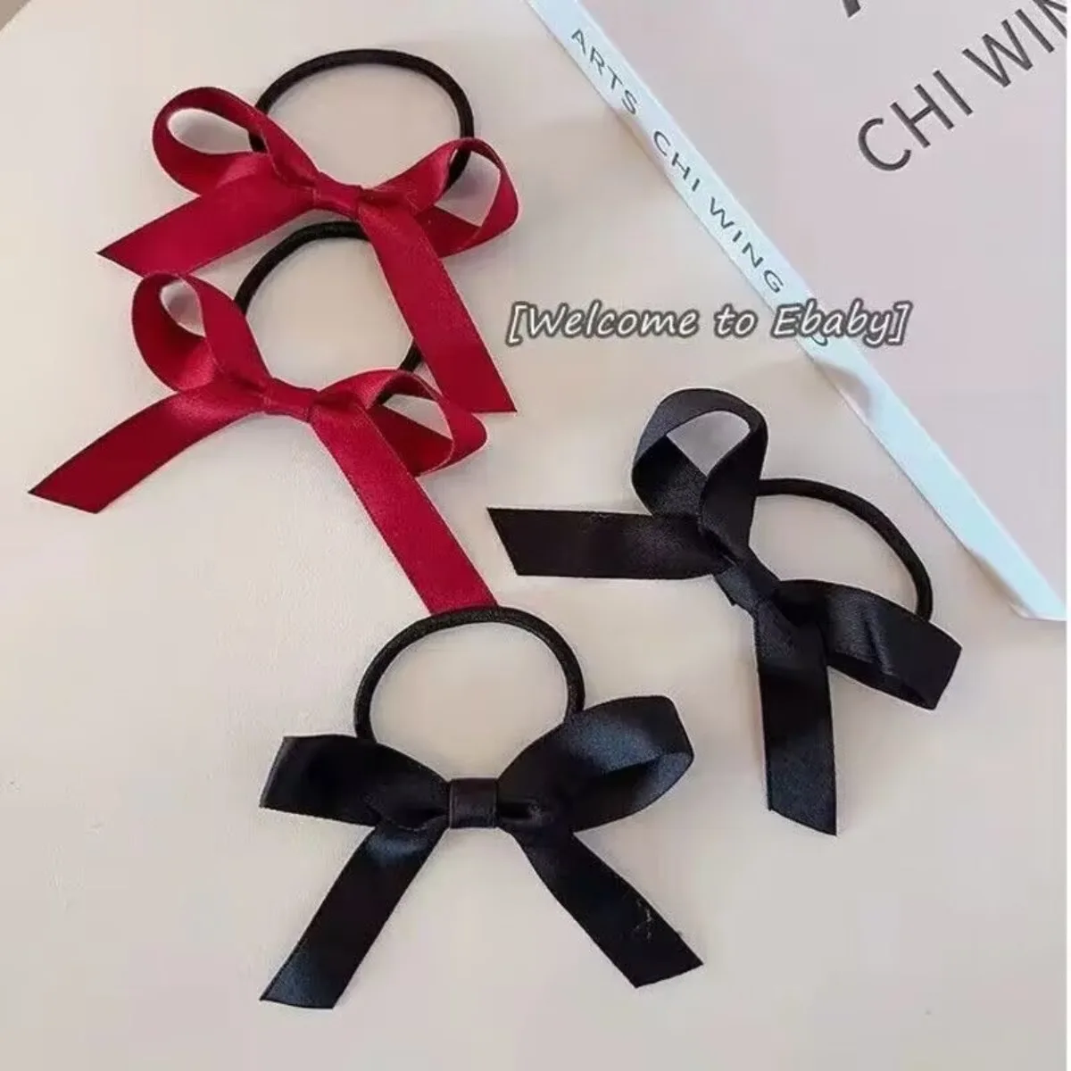 Set of 5 Women's Black Bow Hair Ties – Fashionable Hair Accessories for Daily Use, Perfect Stylish Gift