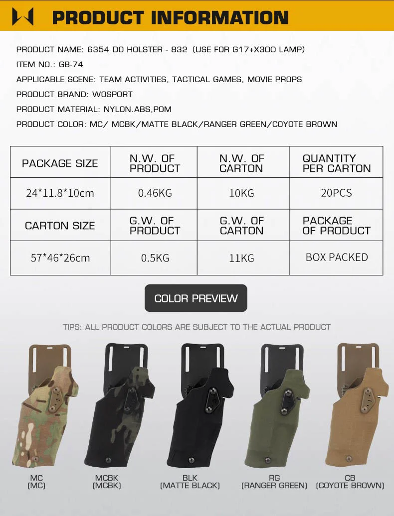 Tactical 6354DO Pistol Holster for Glock 17 Gen4 G19 with X300/X300U Flashlight Quick Lock System QLS Mount Adapter Leg Shroud