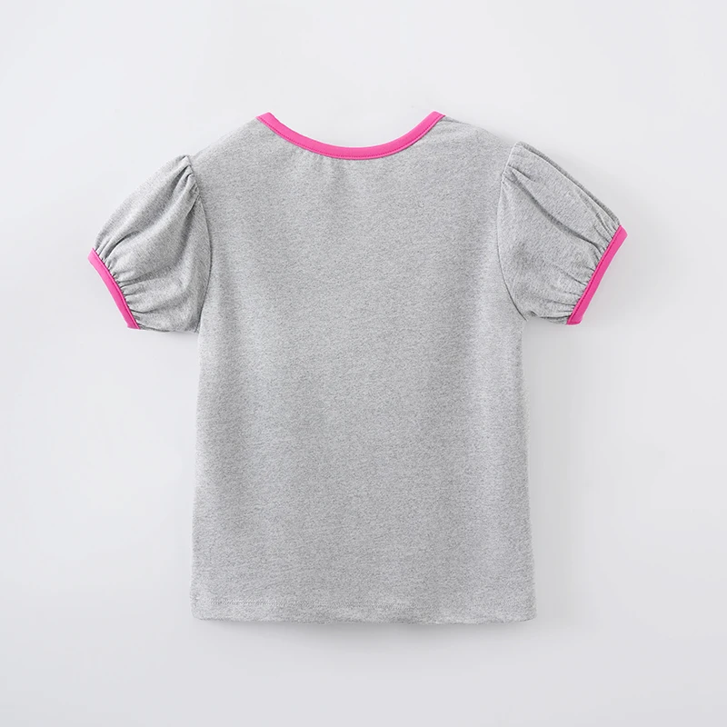 Boy And Girl Cute Cartoon Panda Comfortable Round Neck Short Sleeved Baby Gray T-Shirt Summer Children's Clothing