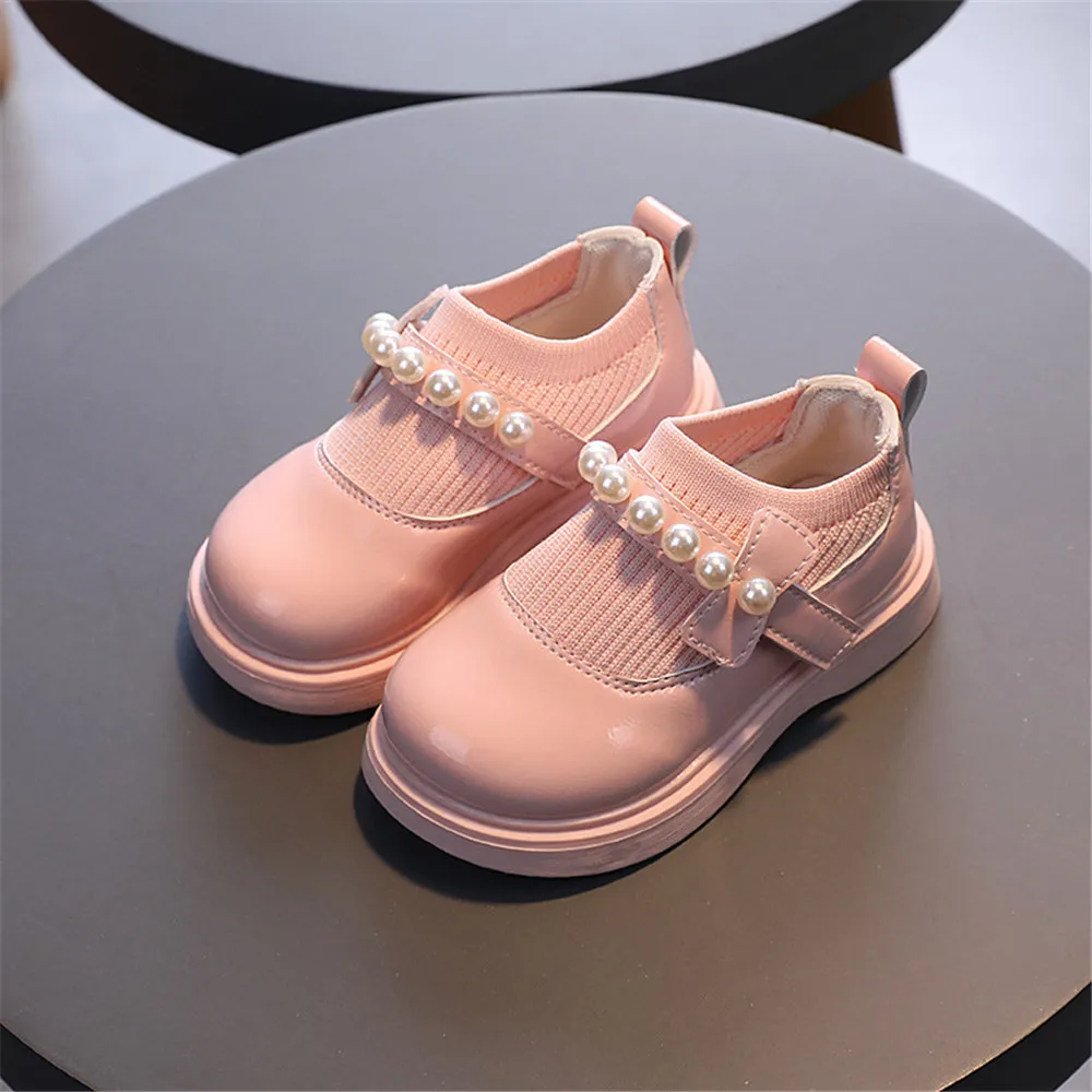 Little Baby Girl's Artificial PU Princess Shoes Fashion Pearl Knit Stitching Slip-on Flat for Toddler girls shoes girls flats