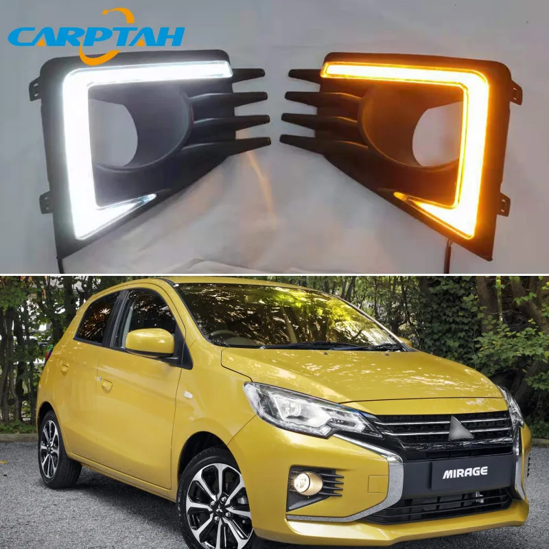 

2PCS For Mitsubishi Mirage 2020 LED Daytime Running Light Waterproof Yellow Turn Signal Light Bumper ABS 12V Lamp LED DRL