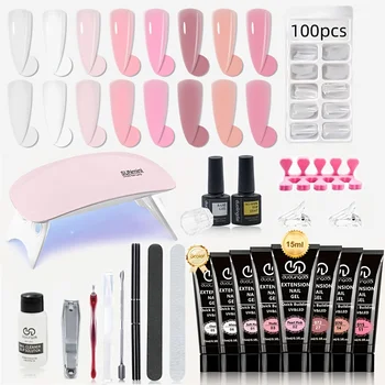 DOULINGDAI Poly Gel Nail Kit With UV Light, 24 Pcs Nude Pink Gel Extension Kit for Beginners With Everything Nail Art DIY for Women Girls at Home DIY.