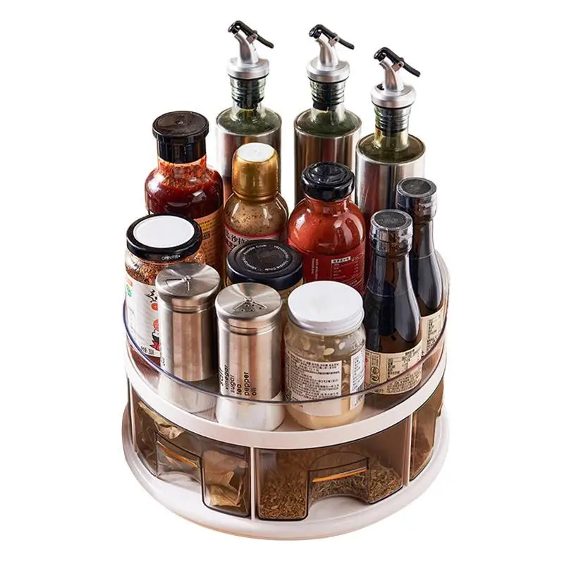 

Вращающийся на 360 градусов Органайзер для шкафа, двухслойная Съемная стойка для приправ, нескользящая Поворотная стойка для хранения косметики