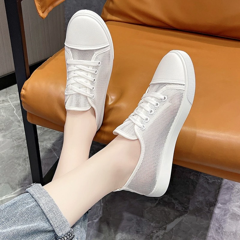 2024 Women's Autumn Simple Solid Color Comfortable Non-slip Loafers Outdoor Shallow One-leg Mesh Breathable Vulcanized 36-43