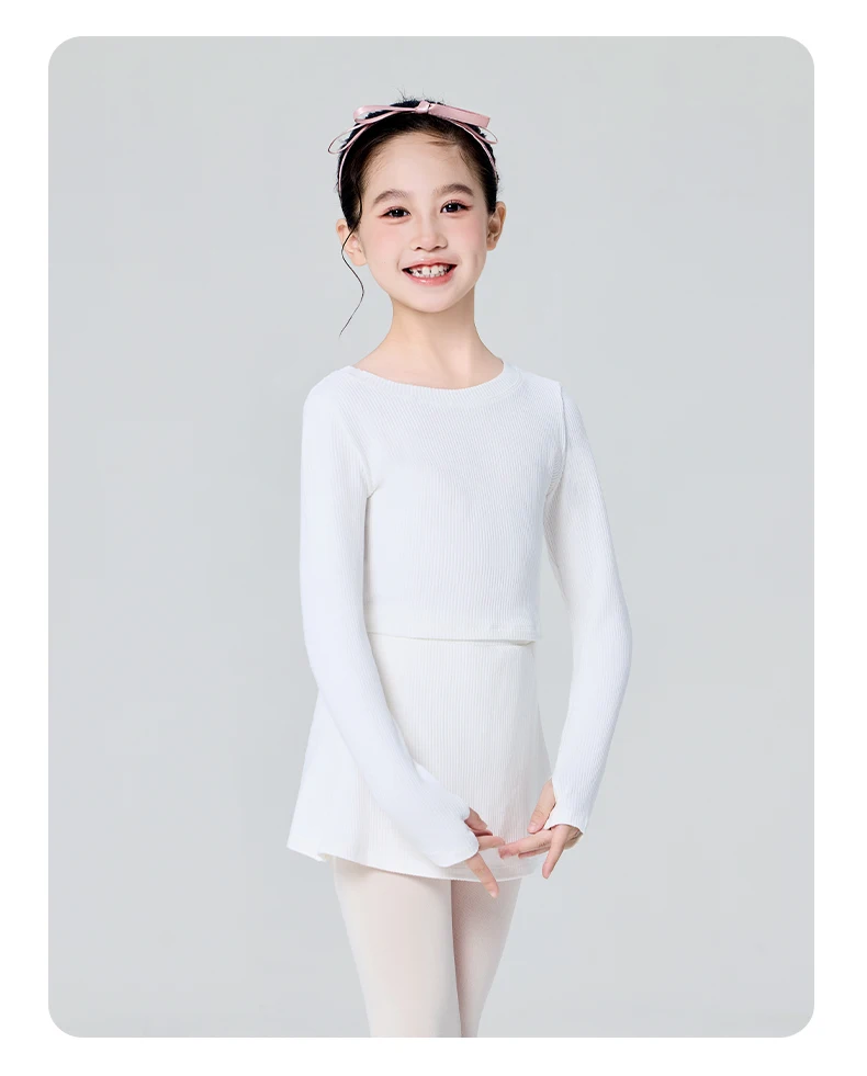 Mädchen Ballett Tanz Outfit Winter Thermo Strickpullover Zweiteiliges Set Kinder Tanz Warme Übungskleidung – Detail 18