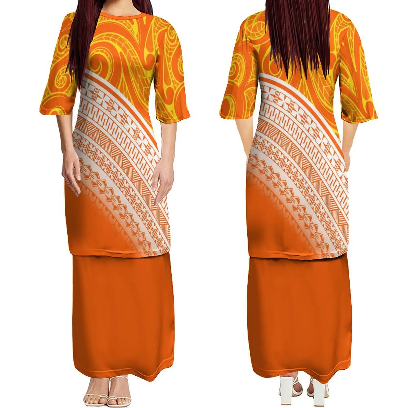

Women'S Crewneck Dress Puletasi Traditional Dress Two-Piece Comfortable Half-Sleeved Dress Suit Designed By A Polynesian Tribe