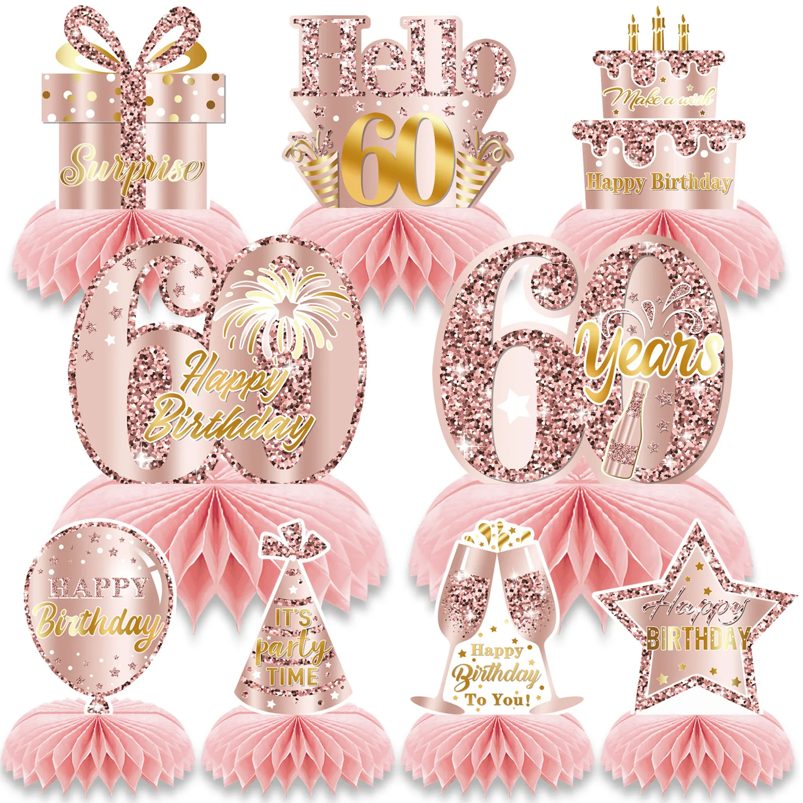 1Set Rosa Gold 18/30/40/50/60/70/80/90th Jahre alt Desktop Waben Ornamente Foto Requisiten für Mädchen Alles Gute zum Geburtstag Party Decor – Detail 13