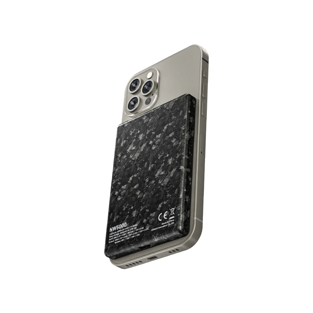 NITECORE 휴대용 마그네틱 무선 모바일 보조배터리, 탄소 섬유, NW5000, 5000mAh, QC3.0, QC2.0, 20W 고속 충전