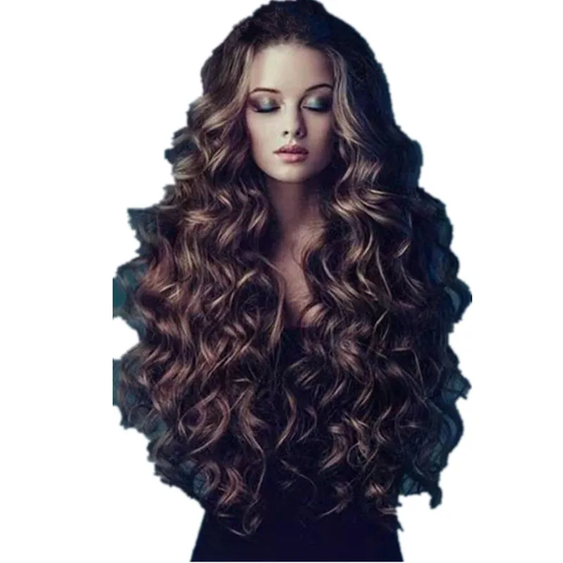 Brown Long Curl Wig Women's Synthetic Fluffy Cos Big Wave Rose Net Hair Extension High Temperature Silk Hair Extension