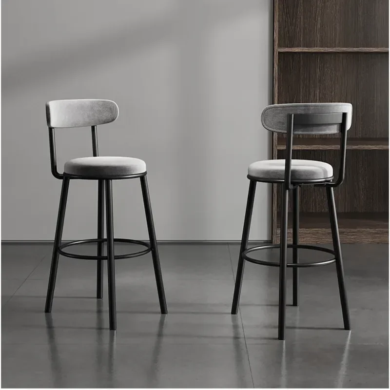 Nordic Bar Chairs Iron High Feet Backrest Seat High-temperature Baking Paint Dining Stools Comfortable Velvet Modern Furniture