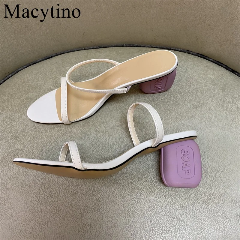 2022 Fashion Soap Heel Slippers Women Ribbon Slippers Leather Luxury