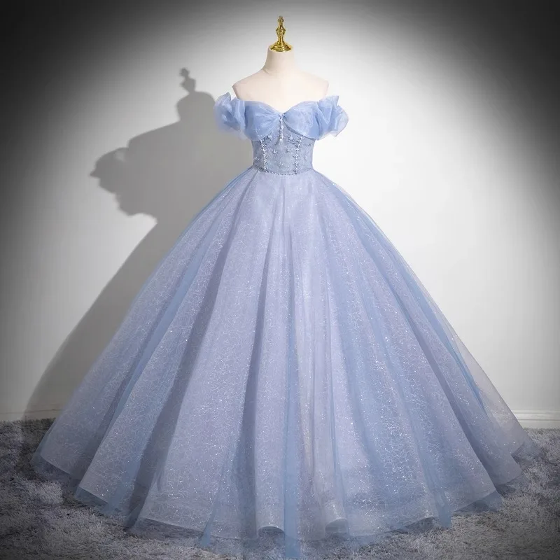 Strasszos ligh Kék szín Elállás Lá Mellöv Quinceañera dresses 2024 bling Tüll báli Félfogadás Bor színe robes 15 évek estélyi