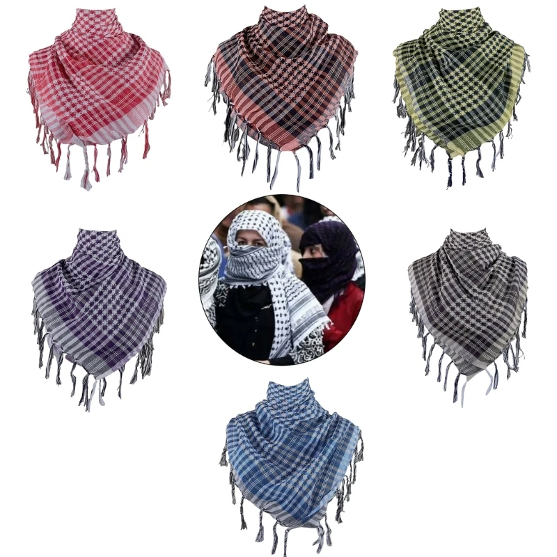 

Colorblock Houndstooth Pattern Shemagh Scarf with Tassels Desert Scarves Arabian Shawl Wrap Neckerchief Neck Head Wrap M6CD