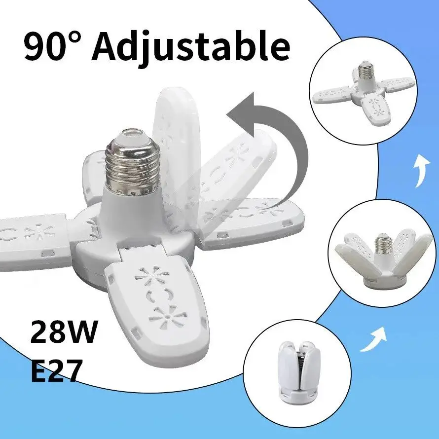 Foldable led bulb E27 28W AC 220V adjustable fan-shaped ceiling light for garage home living room warehouse