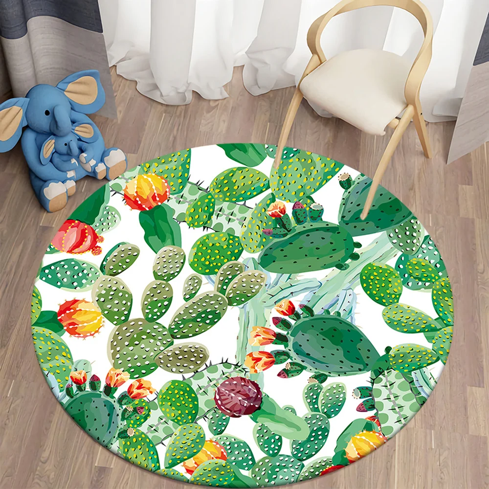 

Круглый коврик CLOOCL с 3D рисунком Гавайских растений и кактусов, нескользящий абсорбирующий ковер для гостиной, спальни, ванной комнаты, домашний декор