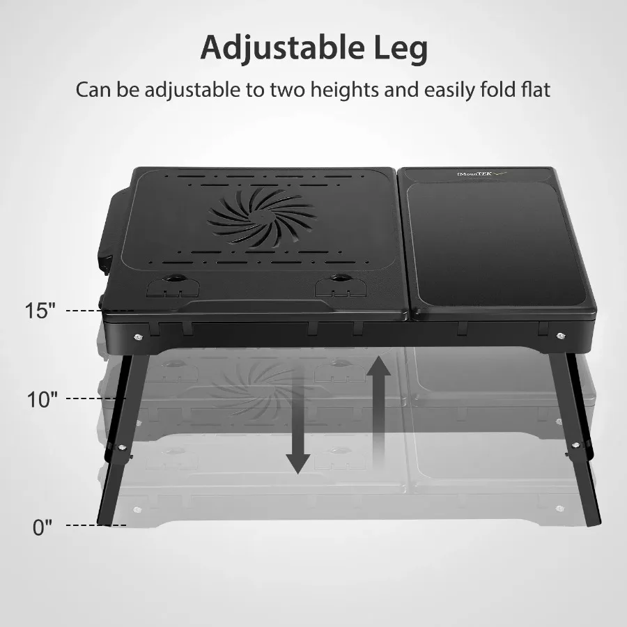 Foldable Laptop Table Bed Notebook Desk with Cooling Fan Mouse Board LED light 4 xUSB Ports Breakfast Snacking Tray 3