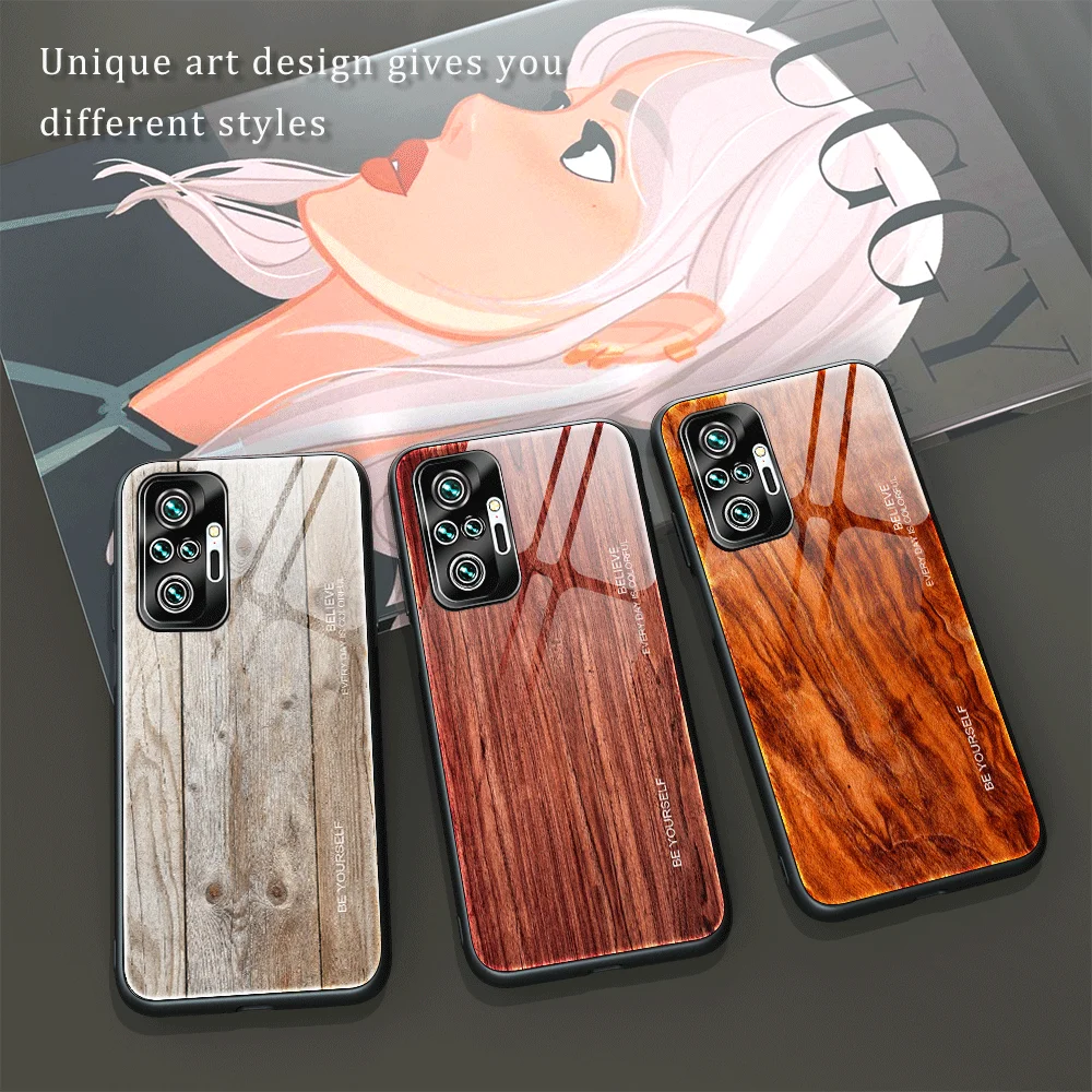 Wood Grain Phone Case For Redmi Note11S 10PRO 10S 9S 9PRO 8PRO 8T Tempered Glass Protective Cover Redmi 10 9A 8A 7A phone dry bag