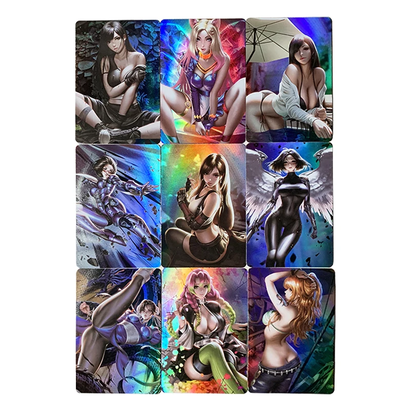 

9Pcs/set Anime Girl Flash Cards Demon Slayer Kanroji Mitsuri Tifa Chun-Li Nami ACG Kawaii sexy Game Anime Collection Cards Toys