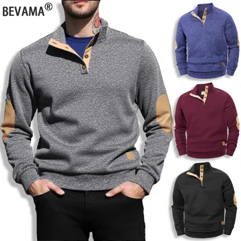 Felpa da uomo con colletto rialzato con bottoni Autunno Inverno Tinta unita Top casual Maglione sportivo Pullover a maniche lunghe lavorato a maglia da uomo 1