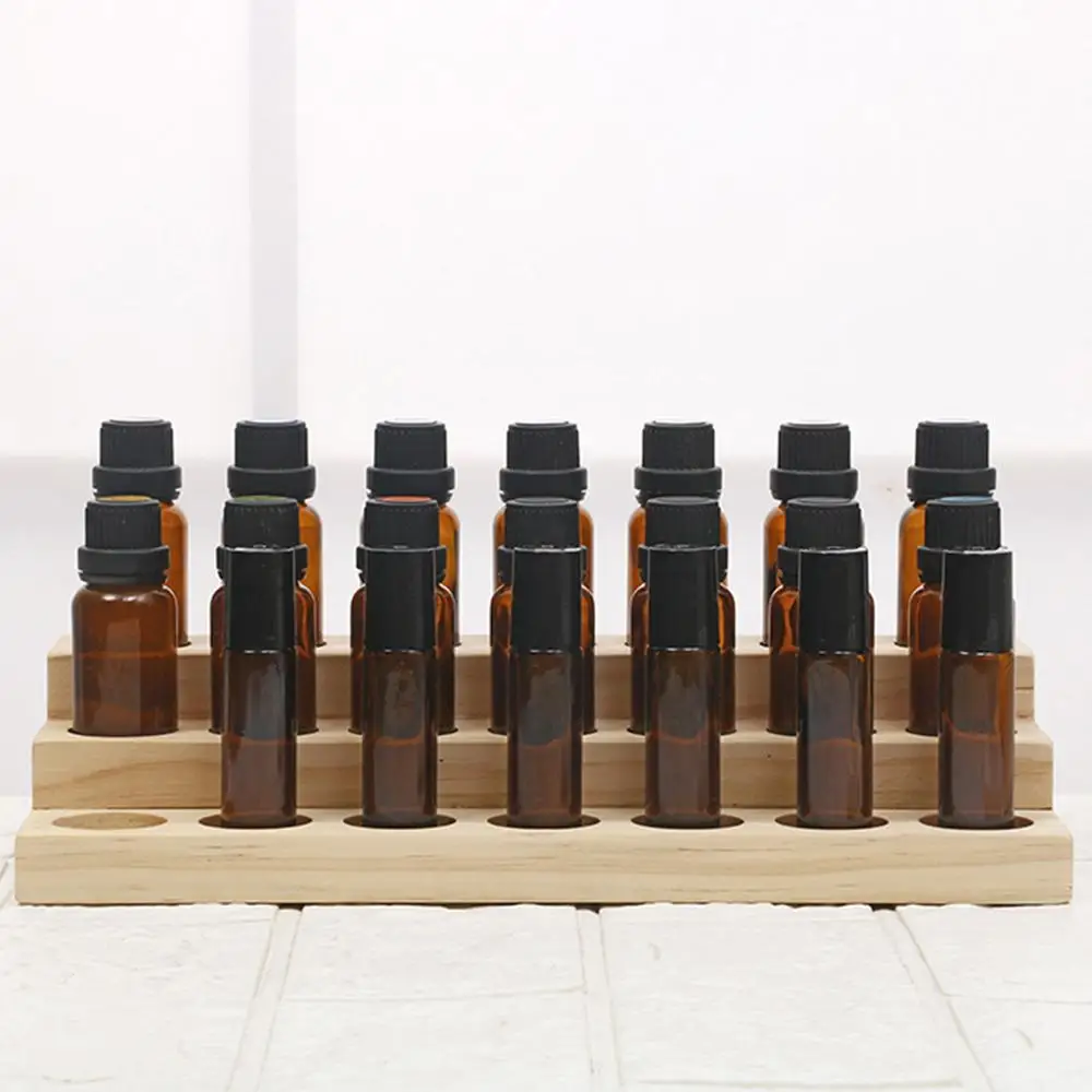 18 Slots Natural Wood Essential Oil Display Stands Holder Rack Storage Organizer Perfume Aromatherapy Nail Polish Storage Tray