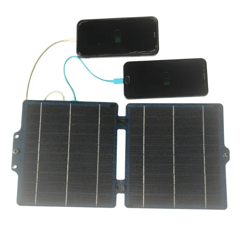 แผงโซลาร์เซลล์พับได้ 10W ETFE 5V พร้อมช่อง USB+Type-C กันน้ำ ใช้ชาร์จแบตเตอรี่สำรองแบบพกพา สำหรับตั้งแคมป์ เดินป่า กิจกรรมกลางแจ้ง 1