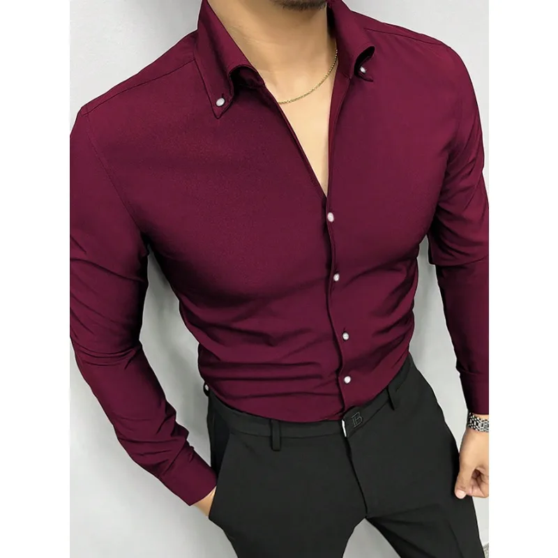 4 couleurs! Chemise à Manches sulfet Col Polo pour Homme, Vêtement Polyvalent, Décontracté, Solide, pour Document, Nouvelle Collection Printemps 2024