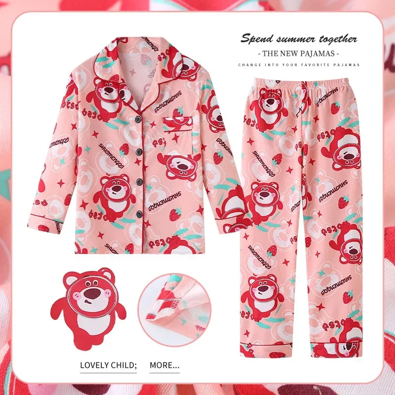 thumbnail image 1 of Sanrios My Melody Hello Kittys Cinnamoroll, conjunto de pijama con solapa estampado bonito para niños, cárdigan Kawaii, pantalones de manga larga, ropa para el hogar, 1 of 5