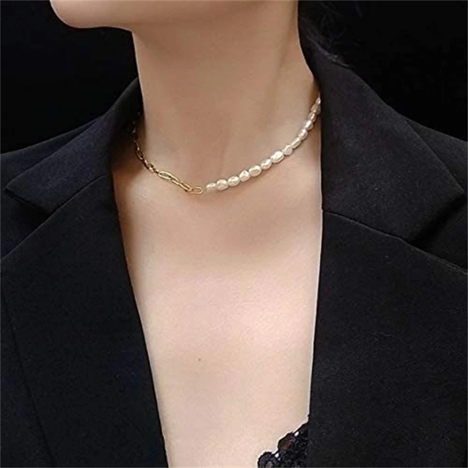 Collana Girocollo Vintage A Catena Ovale Spessa - Graffetta In Lega Color Oro, Stile Punk E Bohemien Per Donne, Lunghezza 40 Cm, Chiusura A Toggle - 2