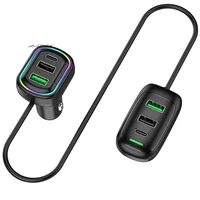 6-Ports USB Type-C Front And Rear Extension Car Charger With RGB Light PD Fast Charging Power Adapter For Iphone Tablet Laptop