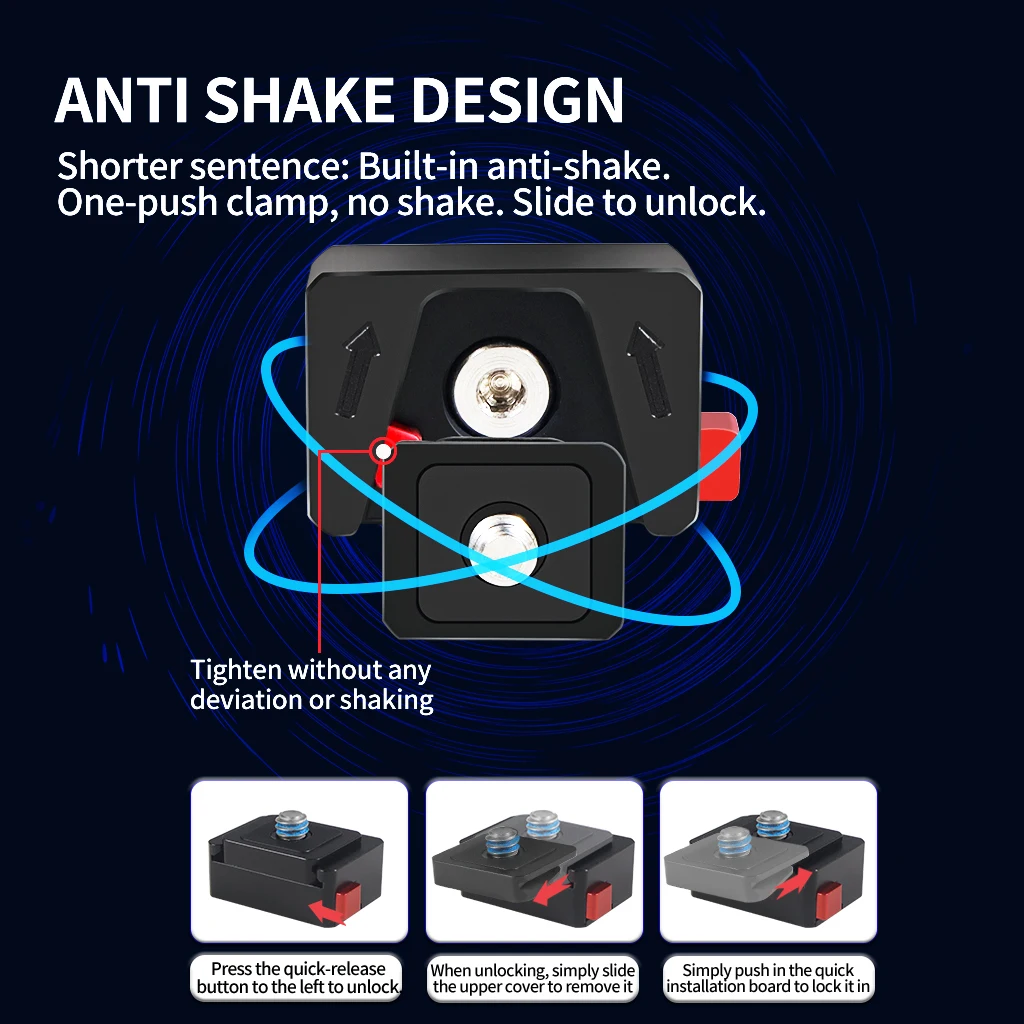 Push-Button Lock Universal Mini Quick Release Clamp Plate 1/4" Screw Tripod Mount Adapter – Detail 4