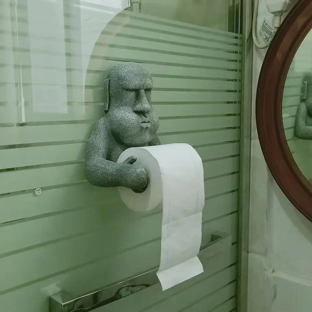 Easter Island Moai Tissue Holder Wall Mounted Resin Statue Toilet Paper Holder Moai Statue Bathroom Tissue Holder 5