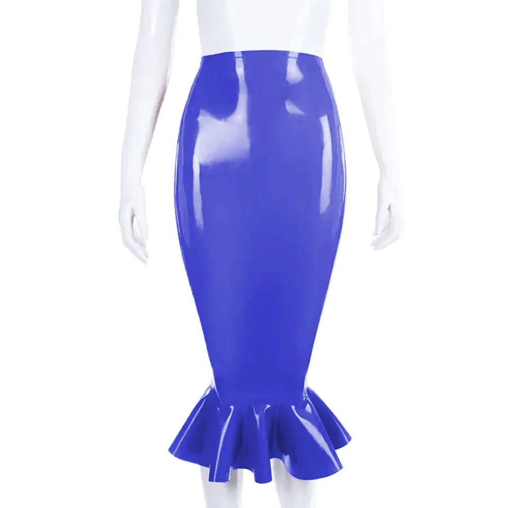 High Waist Mermaid Skirt for Women Shiny PVC Bodycon Trumpet Long