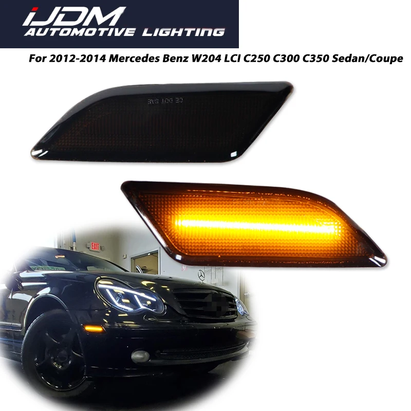 2pcs For Benz W204 C-Class C250 C300 C350 C63 AMG Base Sedan Front Amber Led Fender Side Marker Lights
