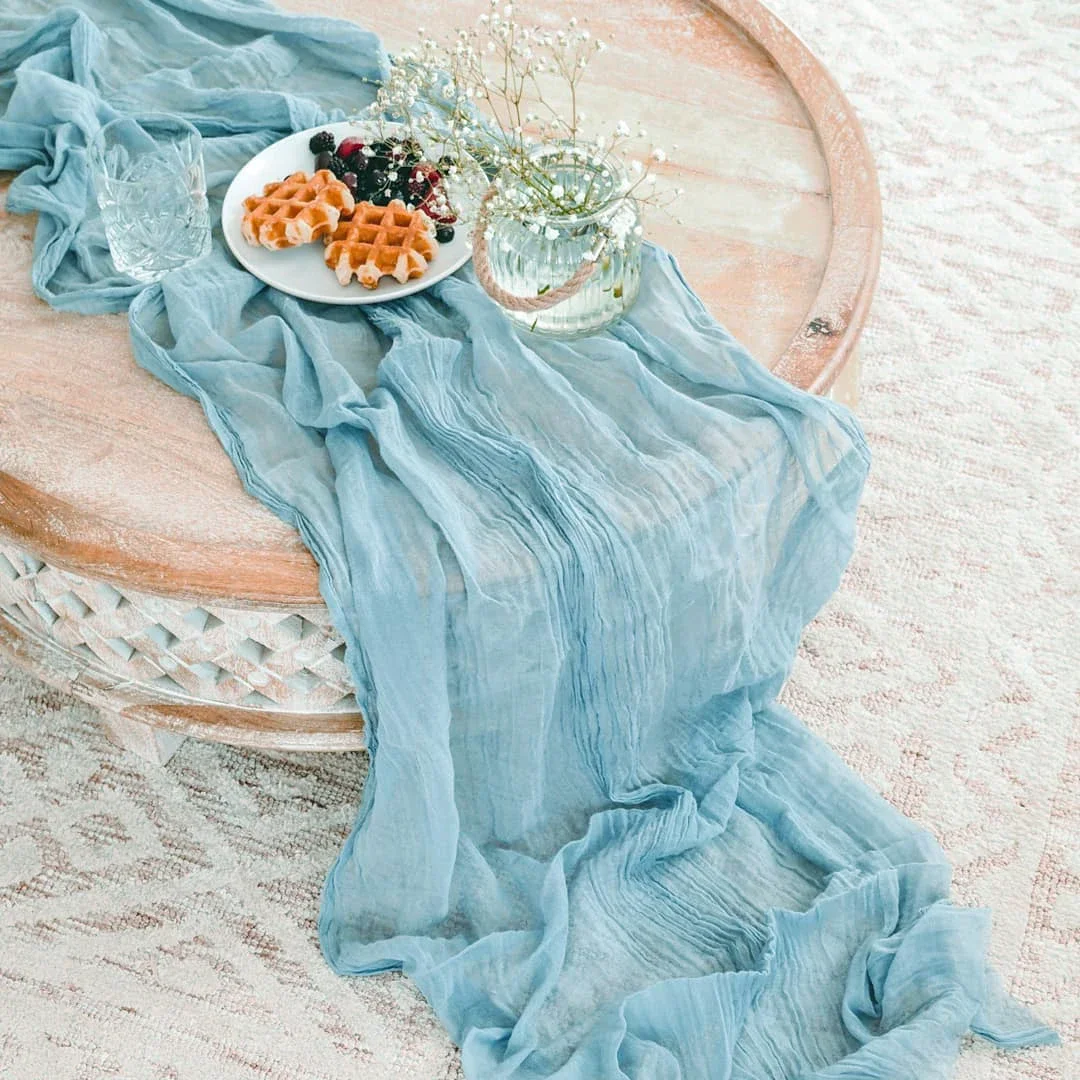 2PCS Olive Moss Green Gauze Semi-Sheer Table Runner Cheesecloth Tablecloth for Wedding Party Bridal Shower Boho Table Decor 4